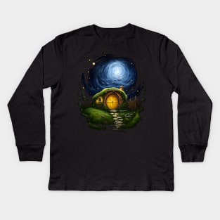 A Starry Night at the Westfarthing - Round Doors - Fantasy Kids Long Sleeve T-Shirt